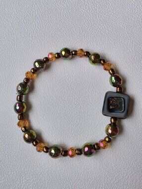 Handcrafted Iridescent Green Beaded Bracelet